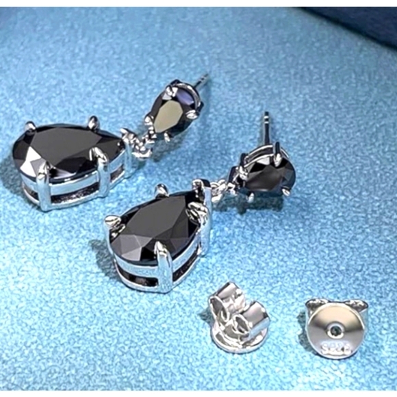 Black Moissanite Teardrop Earrings, 4.4Ct - Picture 4 of 9